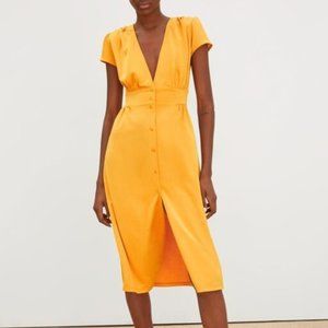 Zara Shiny Yellow Golden Button Down Midi Dress